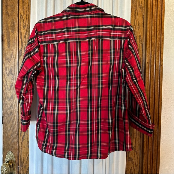 Foxcroft Skylar Stewart Plaid 3/4 Length Sleeve Blouse - Picture 8 of 12